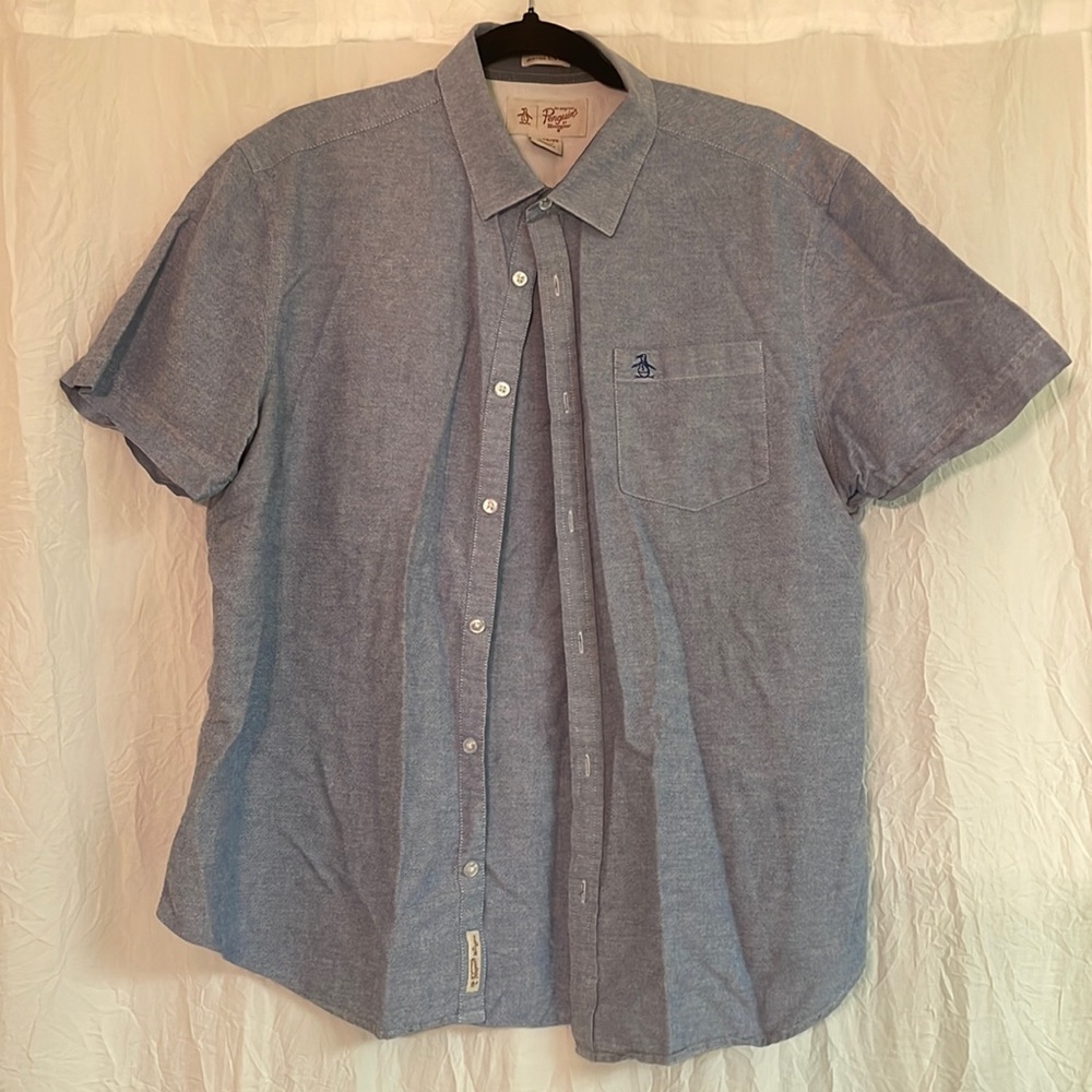 Mens Penguin Button down, Blue, Size XL
